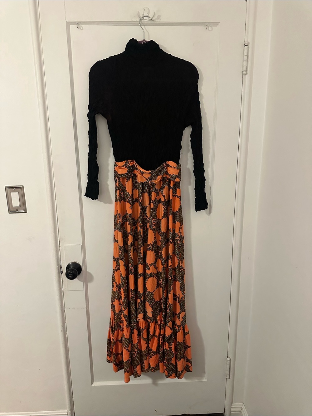 One of kind vintage 60s Black & Orange Long Sleeve Maxi Dress